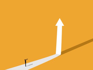 Büyümeyi tahmin eden işadamı, sokakta yukarı bakan bir oka bakıyor.