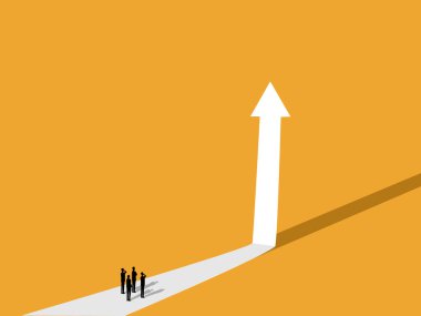 Büyümeyi tahmin eden takım işadamı, sokakta yukarı bakan bir oka bakıyor.