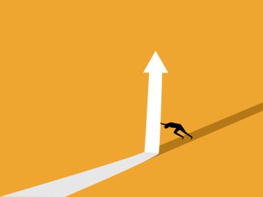 Hedefe ulaşmak için çabalayan işadamı, grafik okunu büyümeye itiyor