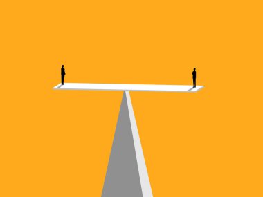 Birbirlerine destek, iş eşitliği, eşit dengede iki işadamı.