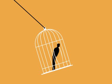 İş adamı kafesten özgürlüğe kaçmaya çalışır.