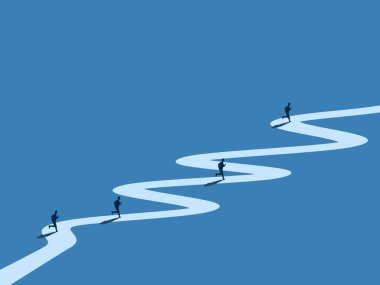 Uzun dolambaçlı bir yolda uzun mesafeler koşan bir işadamı