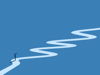 Uzun ve dolambaçlı bir yolda teleskop tutan bir iş adamı.