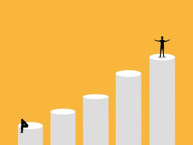 İş adamı, en altta üzgün insanlarla baro listesinin tepesinde başarılı oluyor.