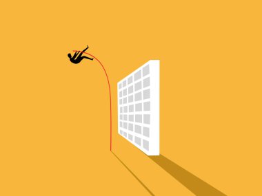 İş adamı bir direkle duvardan atlıyor.