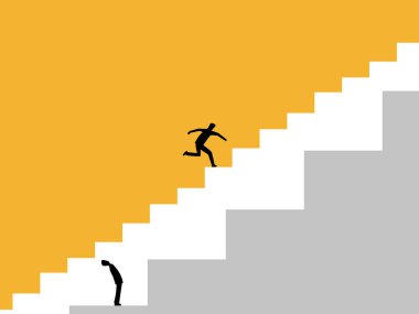 Rekabet eşitsizliği, iki işadamı merdivenin farklı seviyelerindeler.