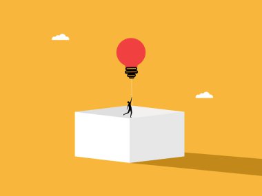 Kutunun Dışını Düşünen İş Adamı Ampul Balonuyla Uçuyor