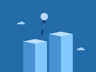 Ampul balonlarıyla yüzen iş adamı çapayı değiştiriyor.