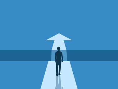 İş adamı cesurca başarı hedefine doğru yürür.