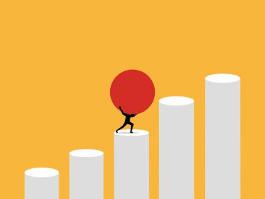 İşadamı, büyüme grafiğindeki bir kaya yükünü kaldırmaya çalışıyor.