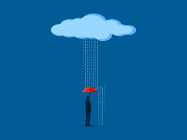 Adam kendini yağmurdan koruyan bir şemsiyeyle duruyor.