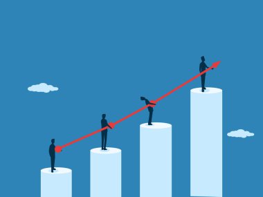 İş ekibi büyüme ve artan grafik yaratmak için birlikte çalışıyor