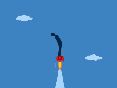 Başlangıçta, iş adamı bir roketle gökyüzüne yükselir.