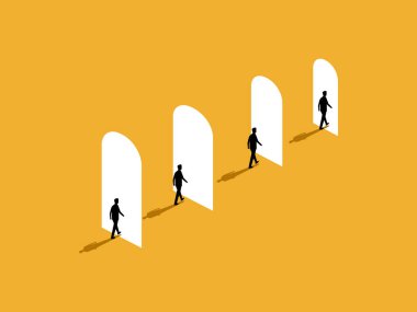 Bir grup işadamı birkaç kapıdan içeri giriyor.