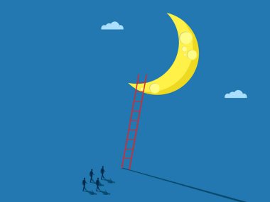 İş adamlarından oluşan bir ekip merdiveni tırmanarak Ay 'a gider.