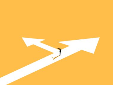 İş adamı kutunun dışına bakar ve kılavuz okun yolunu değiştirir.