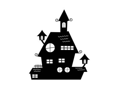 Cadılar Bayramı Korku Evi Silueti, Vektör İllüzyonu.