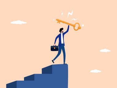 Gizli anahtar ya da başarı, merdivenlerde başarının anahtarı işadamında.