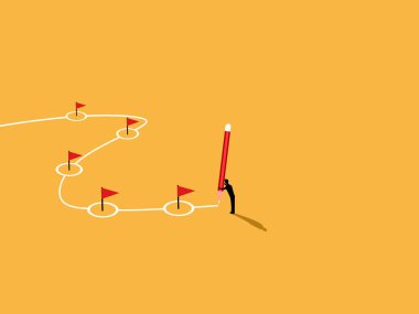 Projenin ilerleme çizgisini çizmek için kalem kullanan işadamı, başarıyı takip ediyor