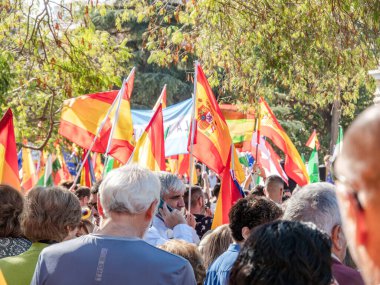 Cadiz, İspanya - 12 Kasım 2023: Devasa bir grup insan hükümete karşı gösteri yaptı