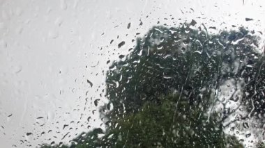 Yağmur damlaları temiz bir yüzeye tutunarak su boncukları deseni oluşturuyor.