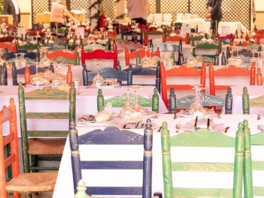 Detail of Chairs inside a Caseta at the Seville April Fair. Selective focus clipart