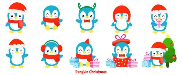 Pinguin Weihnachten Flache Clipart Frohe Weihnachten — Stockvektor