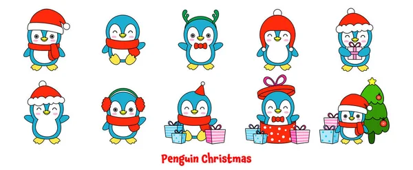 Pinguin Weihnachten Gefüllte Cliparts Frohe Weihnachten — Stockvektor