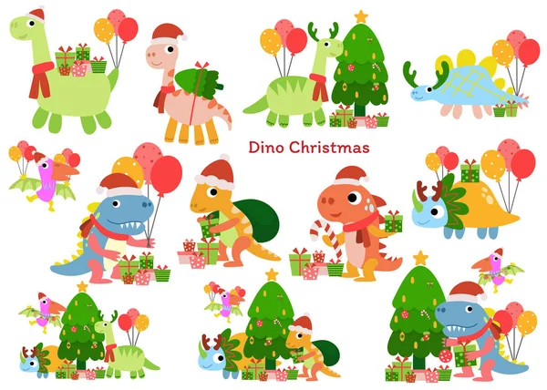 Dinosaurus Kerstmis Gelukkig Nieuwjaar Dino Clipart — Stockvector