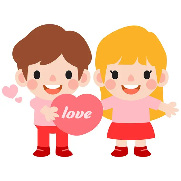 Happy Valentines Day Teen Couple Clipart Romantic Girl Boy Giving — Stock Vector