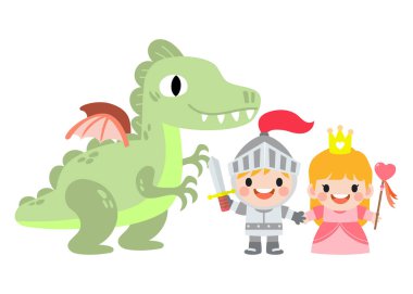 Fantezi şövalyesi prenses ve ejderha. Prens at sırtında ejderha ile kılıç dövüşü yapıyor..