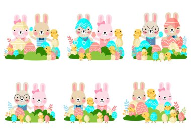 Yavru civcivlerle Paskalya tavşanları ve Paskalya yumurtaları.