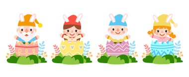 Tavşan kulaklı Paskalya cüceleri, tavşan kulaklı ve paskalya yumurtası takan sevimli kadınlar.