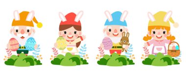 Tavşan kulaklı Paskalya cüceleri, tavşan kulaklı ve paskalya yumurtası takan sevimli kadınlar.