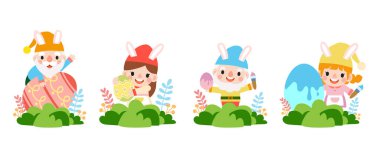 Tavşan kulaklı Paskalya cüceleri, tavşan kulaklı ve paskalya yumurtası takan sevimli kadınlar.