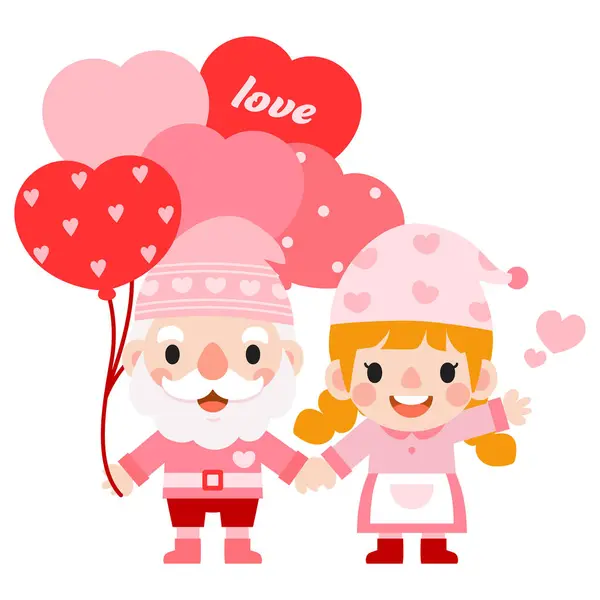 Gnomes Valentine Day Hearts Clipart Gnomes Love Sweet Gnomes Valentine — Stock Vector