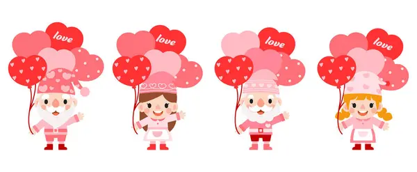 Gnomes Valentine Day Hearts Clipart Gnomes Love Sweet Gnomes Valentine — Stock Vector