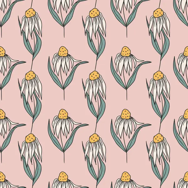 Papatya Çiçeği, Retro Çizim El Çiçeksiz Desen