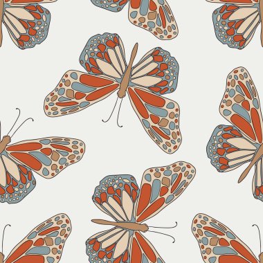 boho kelebek el çizimi pürüzsüz desen arka plan