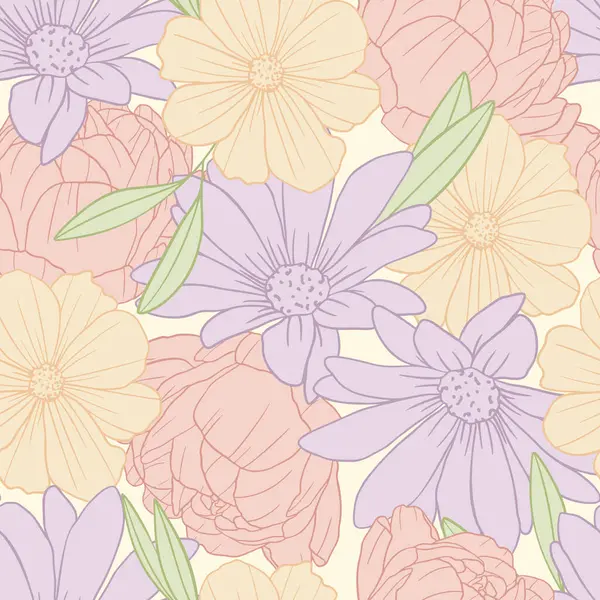 Retro Boho Çiçekleri, Çiçeksiz Desen Arkaplanı