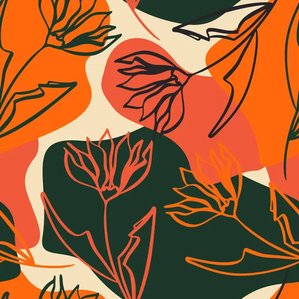 Modern Soyut Çiçek El Çizimi Çiçeksiz Desen