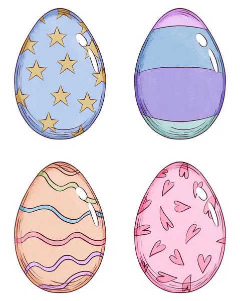 Süslü Paskalya Yumurtaları. Elle çizilmiş bir resim. İzole edilmiş arkaplan.