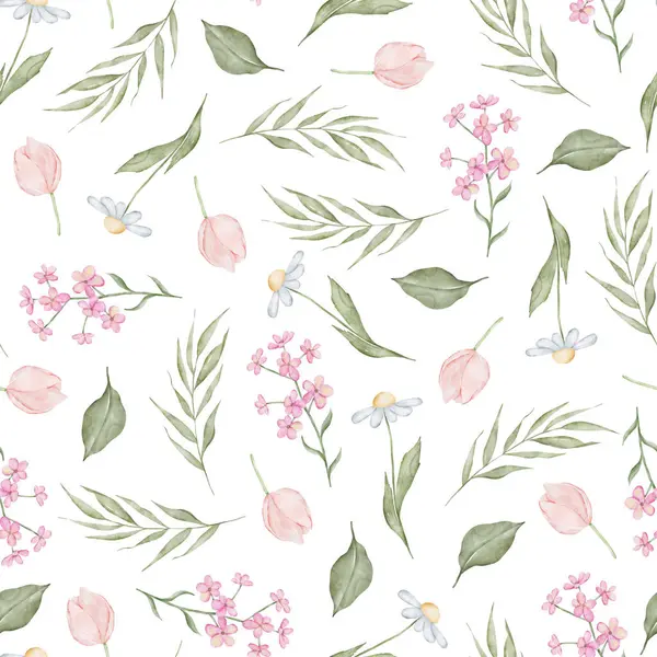 El çizimi suluboya çiçekleri pürüzsüz desen. El çizimi çiçek desenli arka plan baskısı