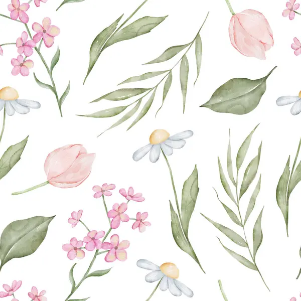 El çizimi suluboya çiçekleri pürüzsüz desen. El çizimi çiçek desenli arka plan baskısı