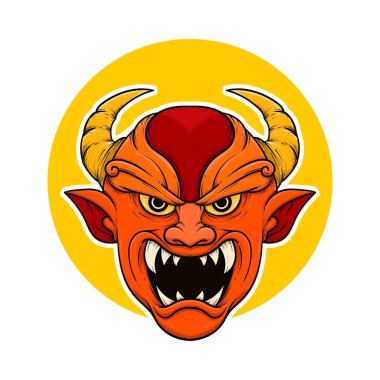 Geleneksel Japon şeytanı oni maske çizimi.