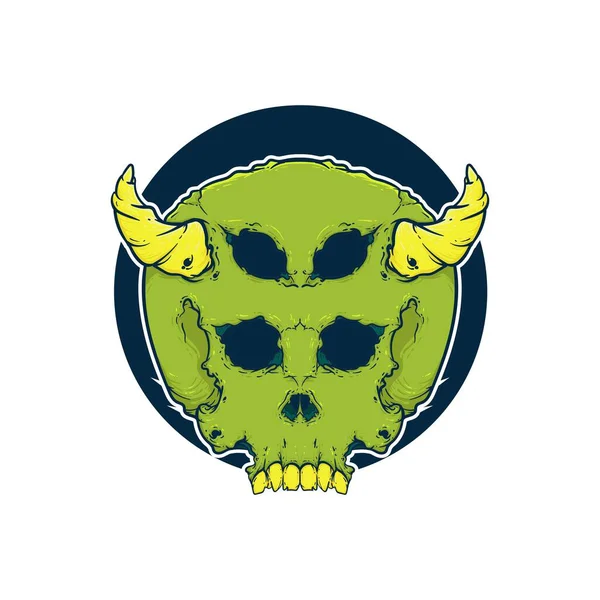 Cabeza Cráneo Verde Monstruo Mitología Bestia Cara Diseño — Vector de stock