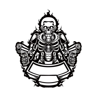 Cyborg Kurukafa Monokrom İş logonuz için Clipart vektör çizimleri, ticari tişört, çıkartmalar ve etiket tasarımları, poster, tebrik kartları reklam şirketi veya markalar için