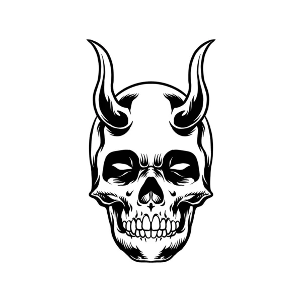 Монохромный Череп Демона Клипарт Векторные Иллюстрации Вашей Работы Логотип Товары — стоковый вектор