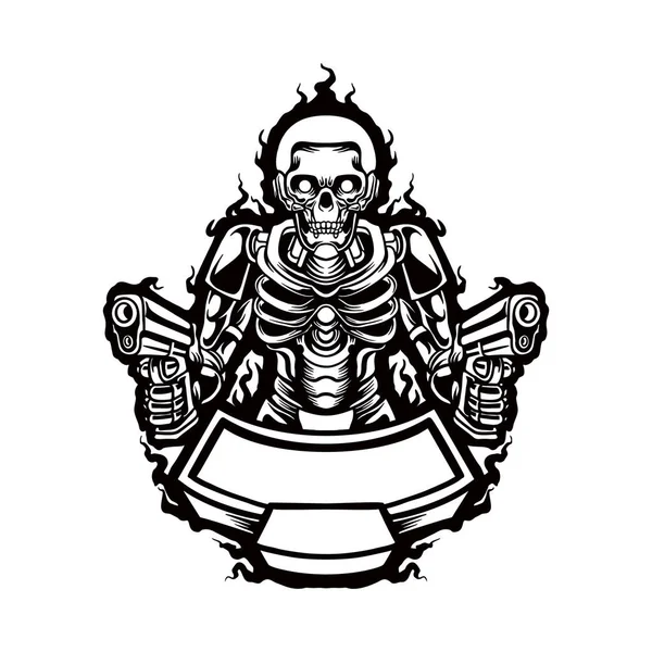 Cyborg Skull Monochrom Clipart Vektor Illustrationen Für Ihre Arbeit Logo — Stockvektor
