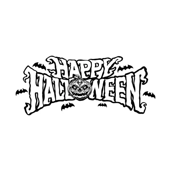 Монохромные Векторные Иллюстрации Шрифта Happy Halloween Clipart Логотипа Футболки Товарами — стоковый вектор